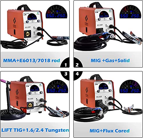 Hitbox 250Amp Aluminum Mig Welder - 5 In 1 Gas Mig/Gasless Flux Mig/Lift Tig/Mma Stick Multiprocess Mig Welding Machine 110V/220V Igbt Inverter Welder Machine With Colorful Lcd Dispaly, Single Pulse #TOP6