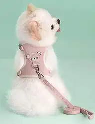 Peitoral e coleira para cães e gatos, colete macio com corda, peitoral ajustável para passear, apenas para cães pequenos e gatos, tamanho M, rosa