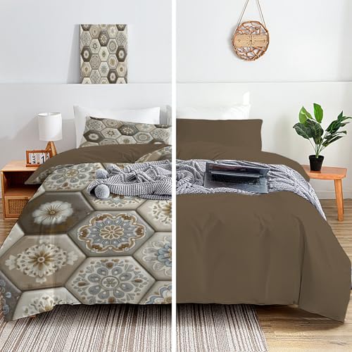 Housse de couette 140x200 microfibre motif hexagonal chic