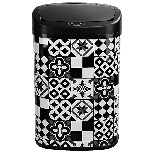 Poubelle de cuisine automatique 58L MAJESTIC Carreau de ciment Noir en acier INOX avec cerclage Cover