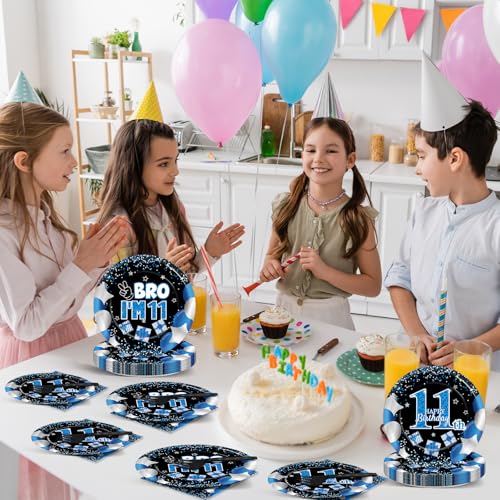 Image of Qyeahkj 100 Pcs 11th Birthday Decorations for Boys Official Teen Supplies Plate Napkin Forks Set Disposable Blue 11th Birthday Tableware Paper Plates Dinnerware for Kids Teenager Favors Serve 25