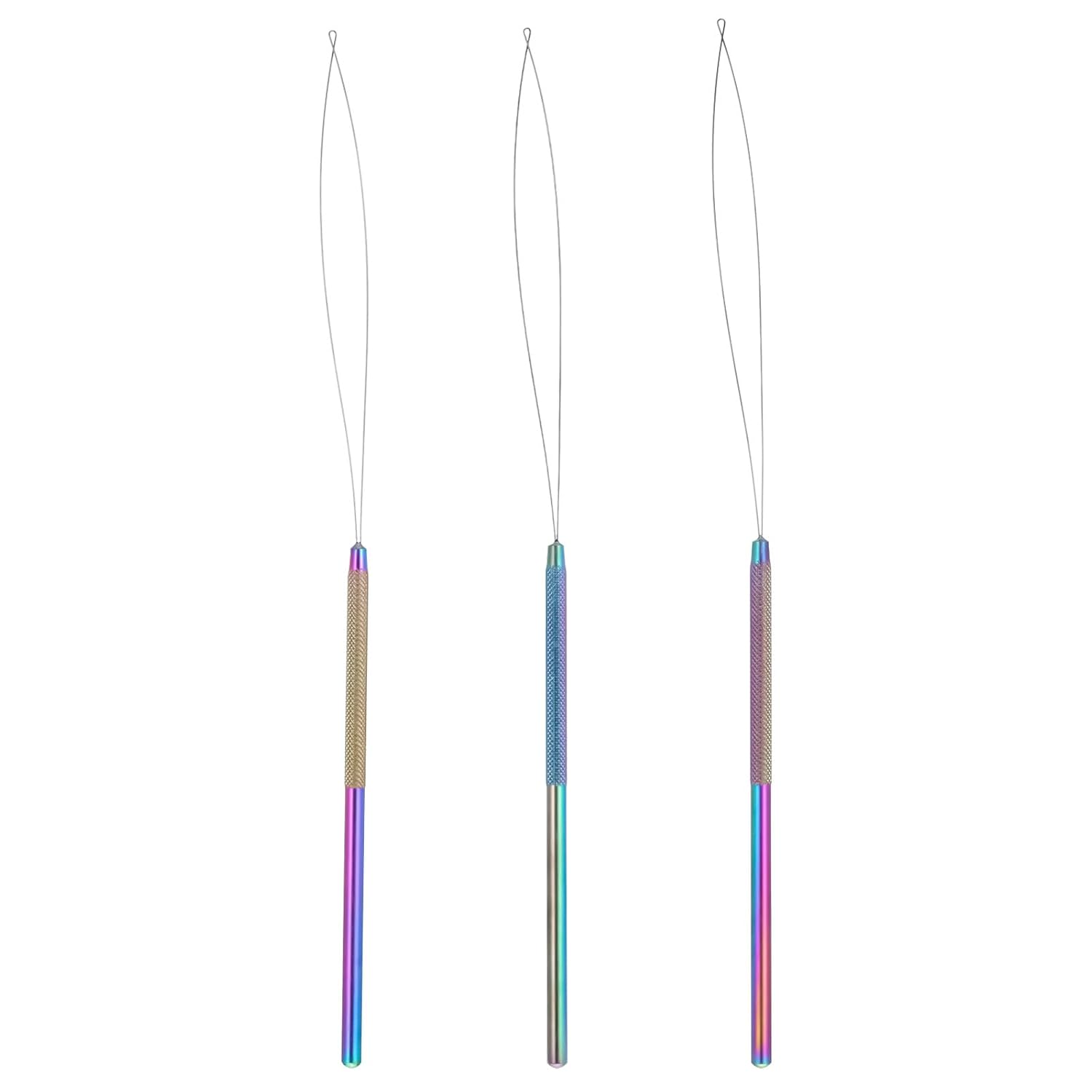 3 PCS Stainless Steel Hair Extension Loop Tool, Bead Threader for Hair, Extension Bead Loop Tool for Feather Extensions