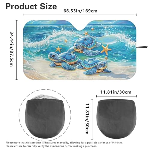 Image of Beach Turtle Blue Car Windshield Sun Shade for Trucks SUV Universal Vehicle Accessories Foldable Sunshade Sun Visor Protector Blocks UV Rays and Keep Your Vehicle Cool