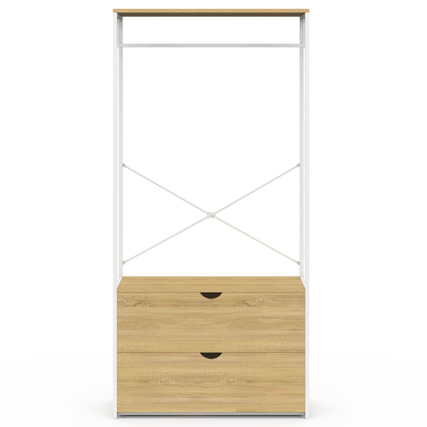 IDMarket - Armario para ropa con 2 cajones L. 80 cm DETROIT diseño industrial en madera y metal blanco