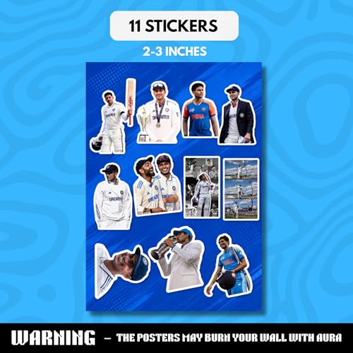 Image of Shubman Gill Gift Merchandise | 10 Premium Posters, 13 Stickers, 12 Photocards & 1 Split Poster | Aesthetic Shubman Gill Merchandise Gift Set for Cricket Fans | Posters Combo Pack for Room Decor