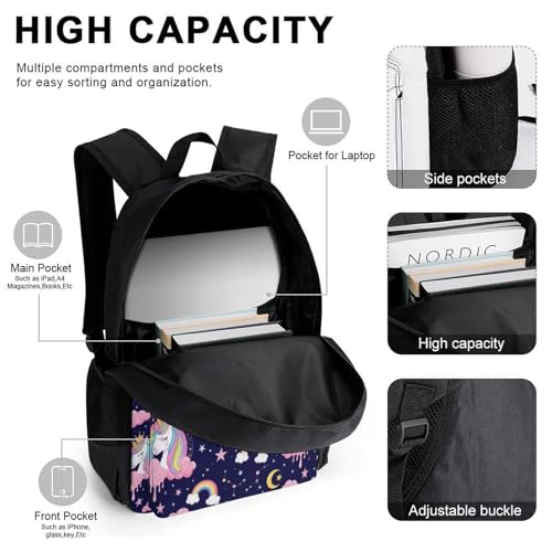 AMRANDOM Backpacks for Unisex Bookbags Lightweight Cute Unicorns Backpack Set with Lunch Bag Makeup Bags4