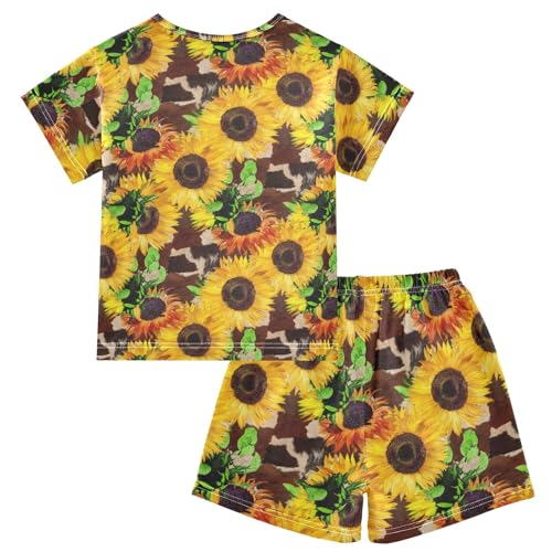 CHIFIGNO Sunflowers Brown Cotton Short SleevePajama, Pj Sets with Pocket 5Y2
