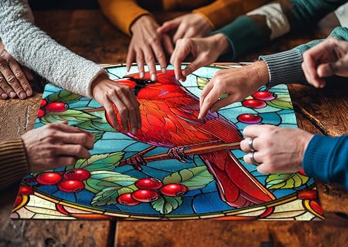 Lorkako Stained Glass Puzzles For Adults 1000 Pieces, Vintage Cardinal Bird Puzzle Hard, Impossible Difficult Challenging Jigsaw Puzzles For Adults thumb #5