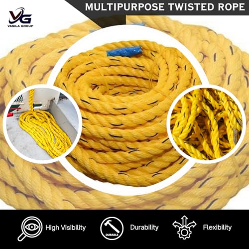 Image of VG TARP 12mm Width x 20m Long Heavy-Duty Yellow Twisted Utility Rope, High Strength Utility Rope for Marine, Industrial, and Outdoor Use