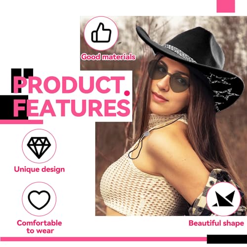 Image of SHENYI Cowgirl Hat and Bandana and Heart Sunglasses Glitter Rhinestone Star Cowboy Hat Western Sparkly Hats for Women Men