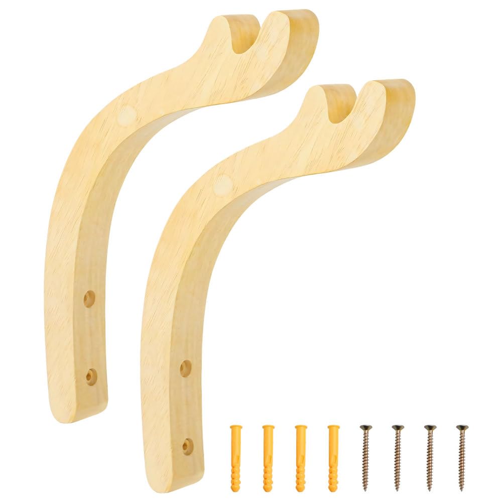 MiOYOOW Wooden Plant Hooks, 2PCS Hanging Wall Plants Hangers Flower Basket Bracket for Indoor Outdoor Lantern Garden Ornaments