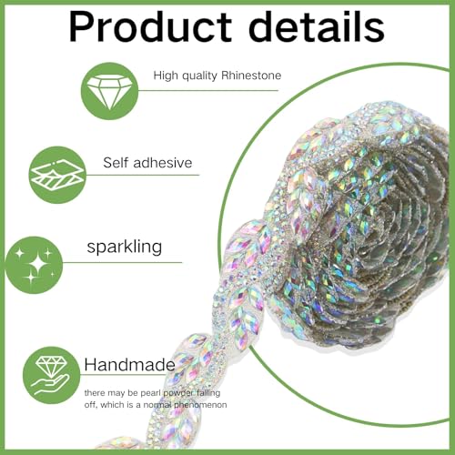 PEARLY JUN 2 Yards Silver AB Crystal Rhinestone Ribbon Self Adhesive Rhinestone Strips Bling Tape Diamond Ribbon Jewels Tape Rolls Bedazzling Strips DIY for Christmas Party Phone Wedding Cake - Thumbnail 3