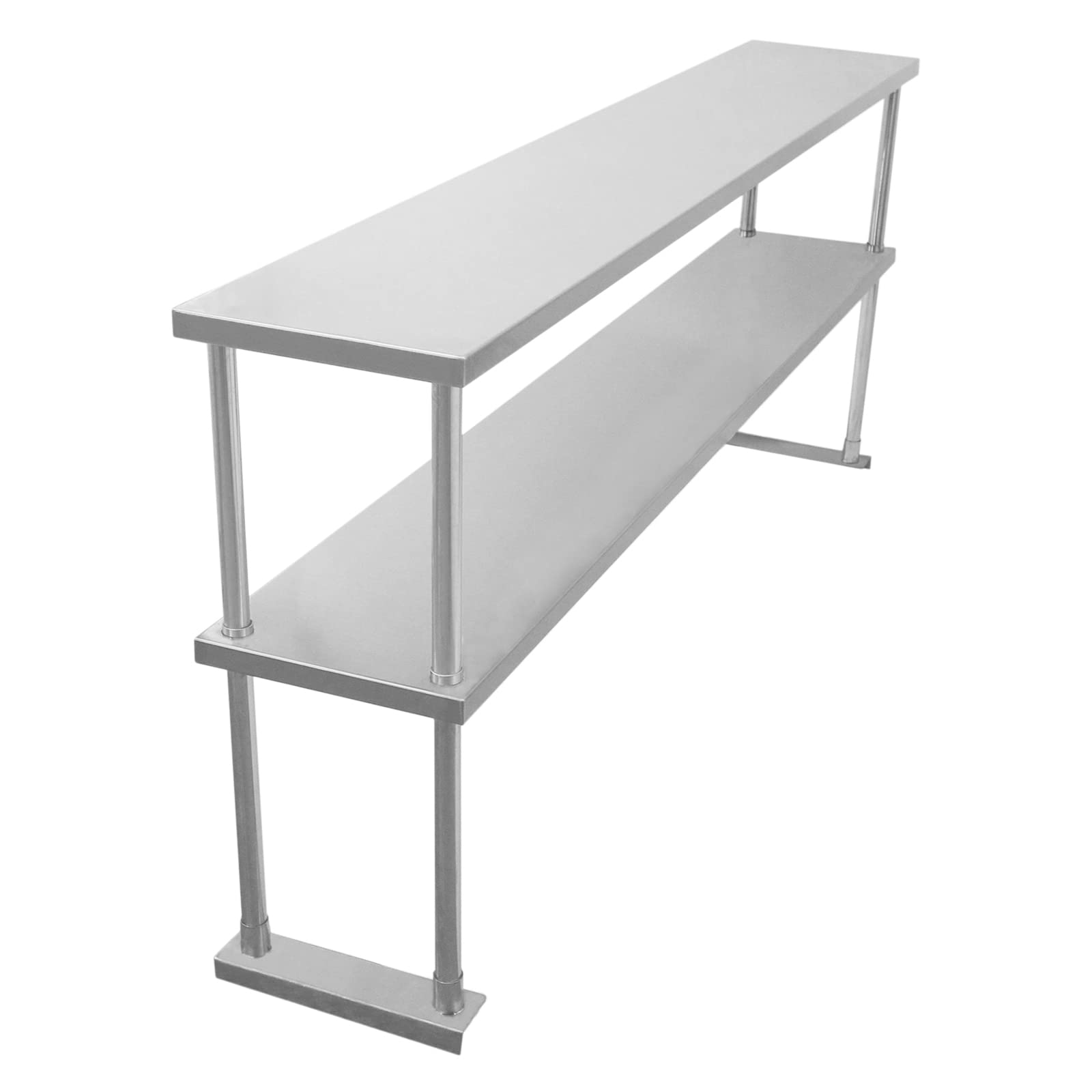 Kit de Mesa de Trabajo 150cm para Gastronomía y Estante de Sobremesa Doble Acero Inoxidable Preparación de Alimentos Cocina Bar Restaurante Capacidad 450kg con 2 Paños Microfibra y Kit Fijación GRATIS
