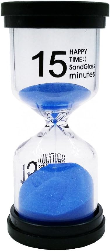 15min Sand Clocks Sand Timer Glasshour for Kids Toothbrush Study Cooking 1 min 3 min 5 min 10min 15min 30min 45min 60min Available- Blue 15min