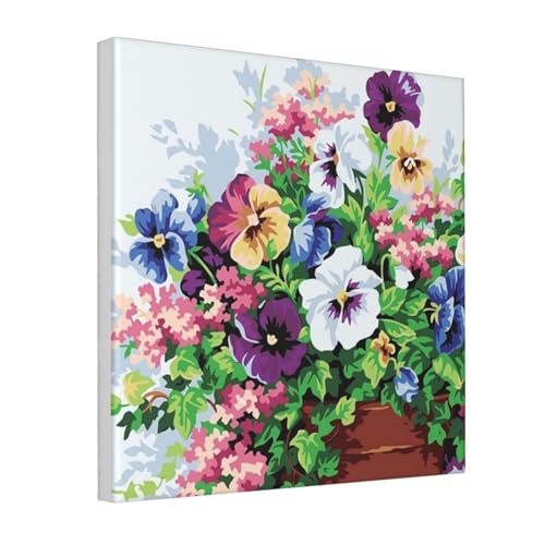 Impression sur toile de fleurs de pensée : cadre déco murale fleurie maison et salon 40x40
