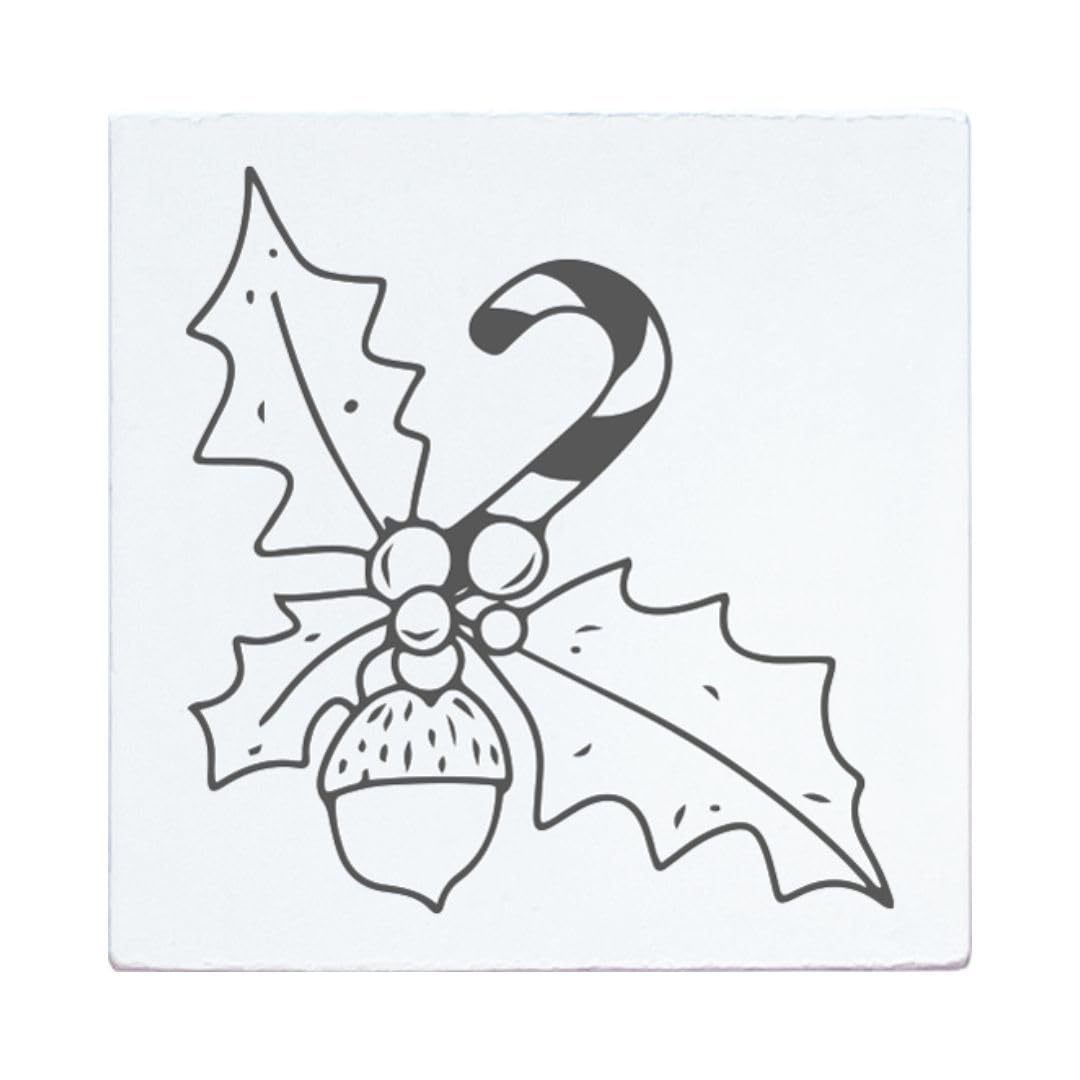 May and Berry Wooden Stamp Holly Branch with Candy Cane 45 x 45 mm White