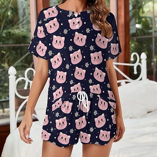Women's Short Pajama Sets 2 Piece Shorts Sleepwear Loungewear Tops Teen Girl2