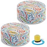 Juexica 2 Pack Outdoor/Indoor Inflatable Ottoman 21 x 9 Inch Paisley All Weather Round Footrest Stool with Handle Water Repellent Portable Footstool Pouf for Patio Garden Camping Home Deck Travel