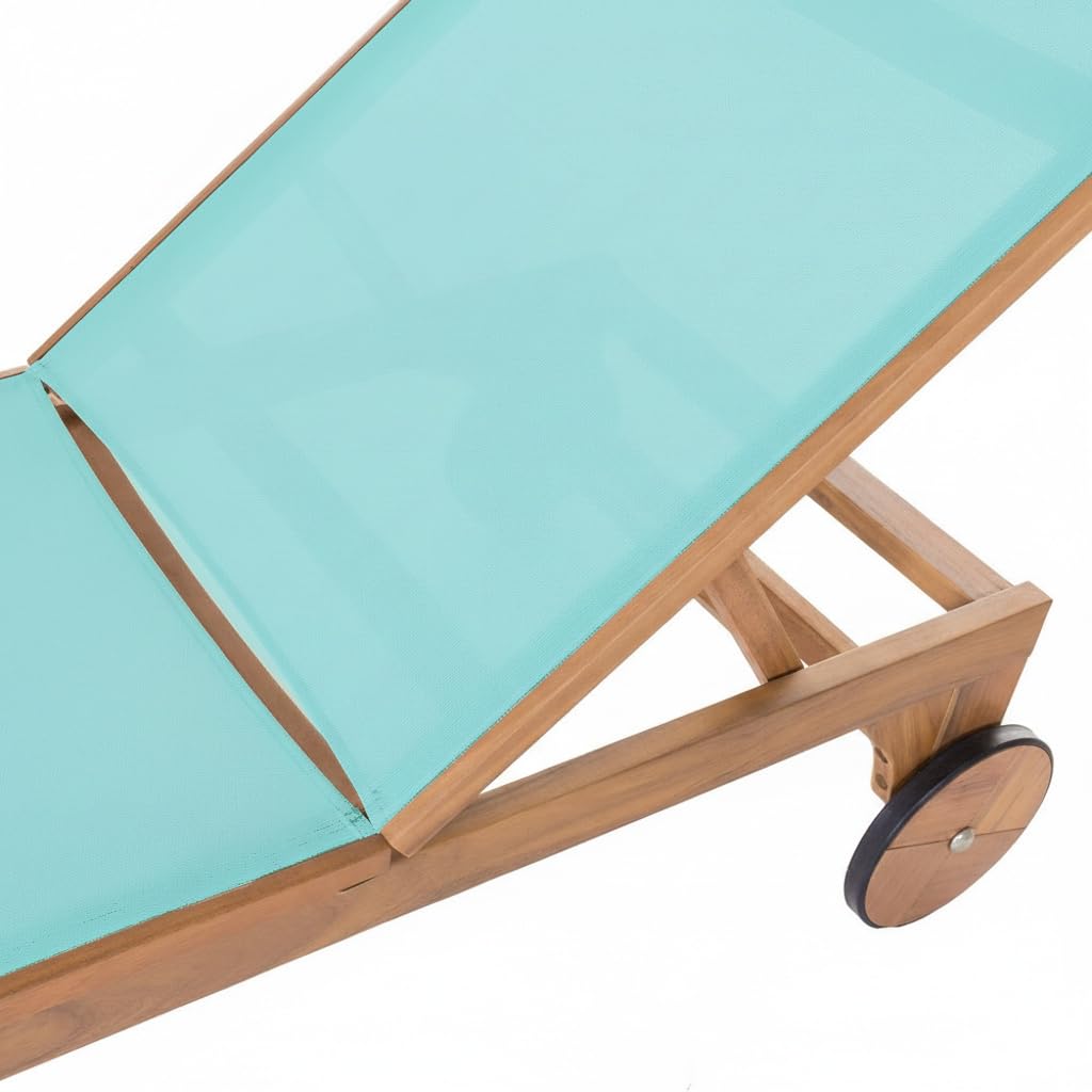 LOLAhome Tumbona Exterior Nina de Madera de Acacia, Turquesa | Reclinable con Ruedas, de 200x65 cm. Diseño y calidad.