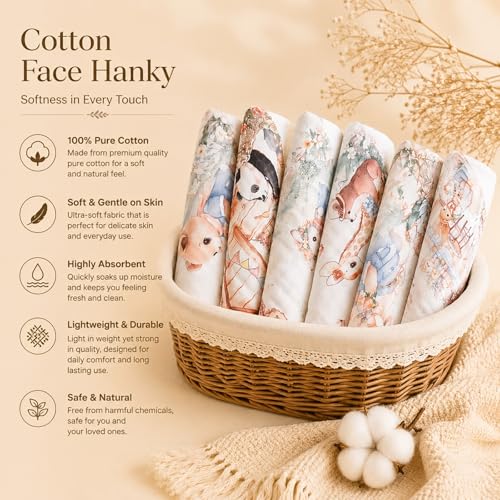 Image of Little Boo Muslin 6 Layer Organic Cotton Face Towels for Newborn Baby,Baby Bath Towel Wipes Extra Soft Hankies Handkerchief for Kids, Reusable for Toddlers Kids - (Pack of 5) Digital Print