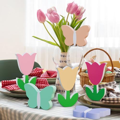 Springdecorations6pcswoodentulipsflowersbutterfliestablesignstieredtraydecorforfarmhousehomekitchenmantlefireplace  Urban Country Home Decor Spring decorations 6 pcs wooden tulips flowers butterflies table signs tiered tray decor for farmhouse home kitchen mantle fireplace  urban country home decor