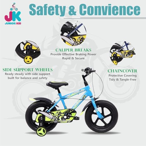 Image of JUNIOR KID BMX 14 Inch Kids Cycle with Rigid Suspension Side Wheels Ideal for 2 to 5 Years Boys and Girls Bicycle Sky