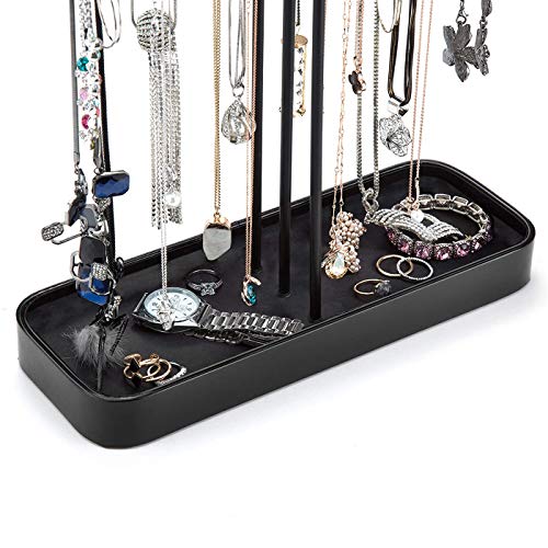 JackCubeDesign Metal 3 Tier Jewelry Display Stand Tree Organizer Necklace Holder Rack Hanger Accessory Tower with Earring Ring Tray Storage for Dresser, Vanity, Tabletop, Bedroom (Black) -MK320D - Thumbnail 2
