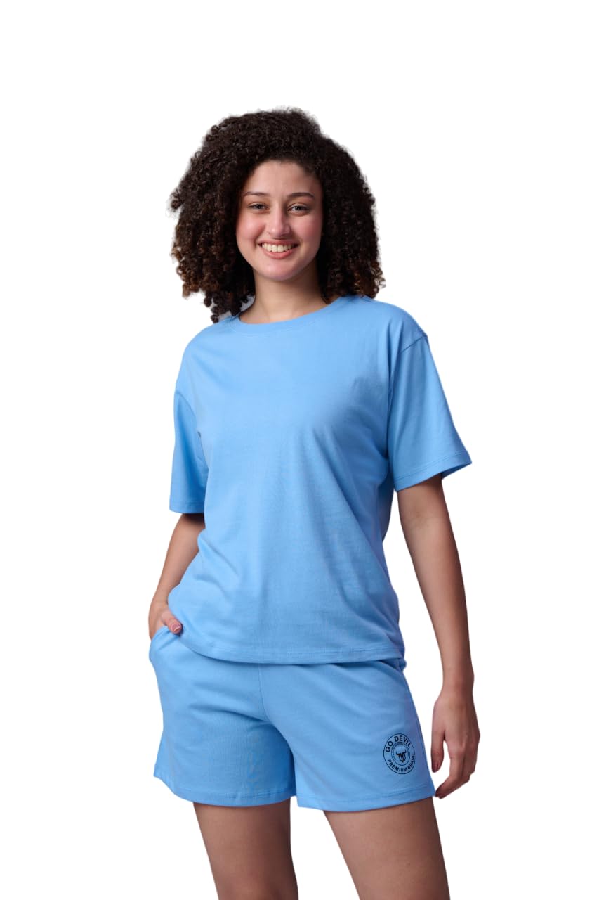women cotton solid short sleeve top & shorts co-ord set | co-ord set for women