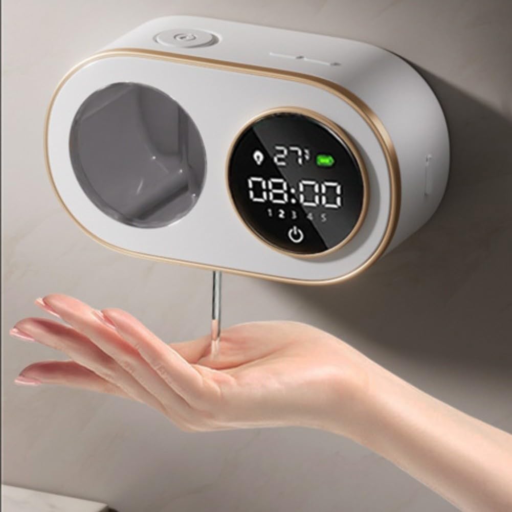 Dispensador automático de jabón con pantalla LED, dispensador desinfectante de manos espumoso sin contacto, recargable por USB-C, 320 ml, negro (quinta marcha)
