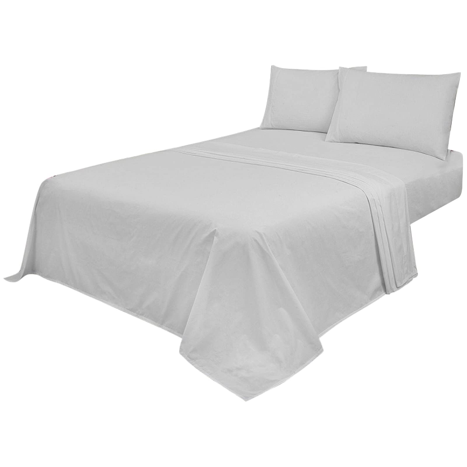 Voice7 Non Iron Silver 3pc Sheets Set (Fitted Sheet + Flat Sheet + One Pillow Case) Percale Super Poly Cotton Bedding Sets (Silver, Single) โ image 1