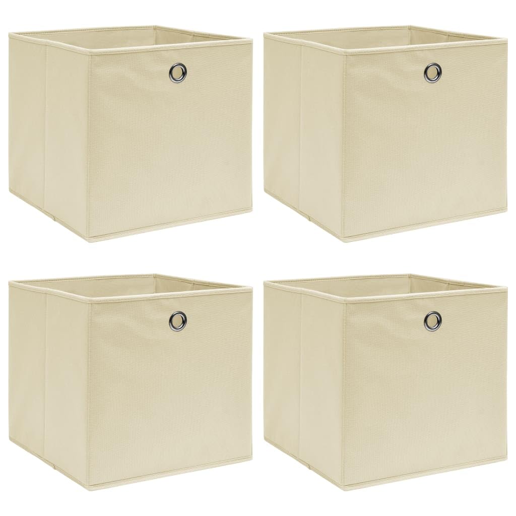 Vidaxl Cream Without Lids 4X Storage Boxes Storage Chest Organiser Storage Bin Case Foldable Box For Wardrobe Shelf Home Bedroom Cream 32X32x32 Cm Fabric