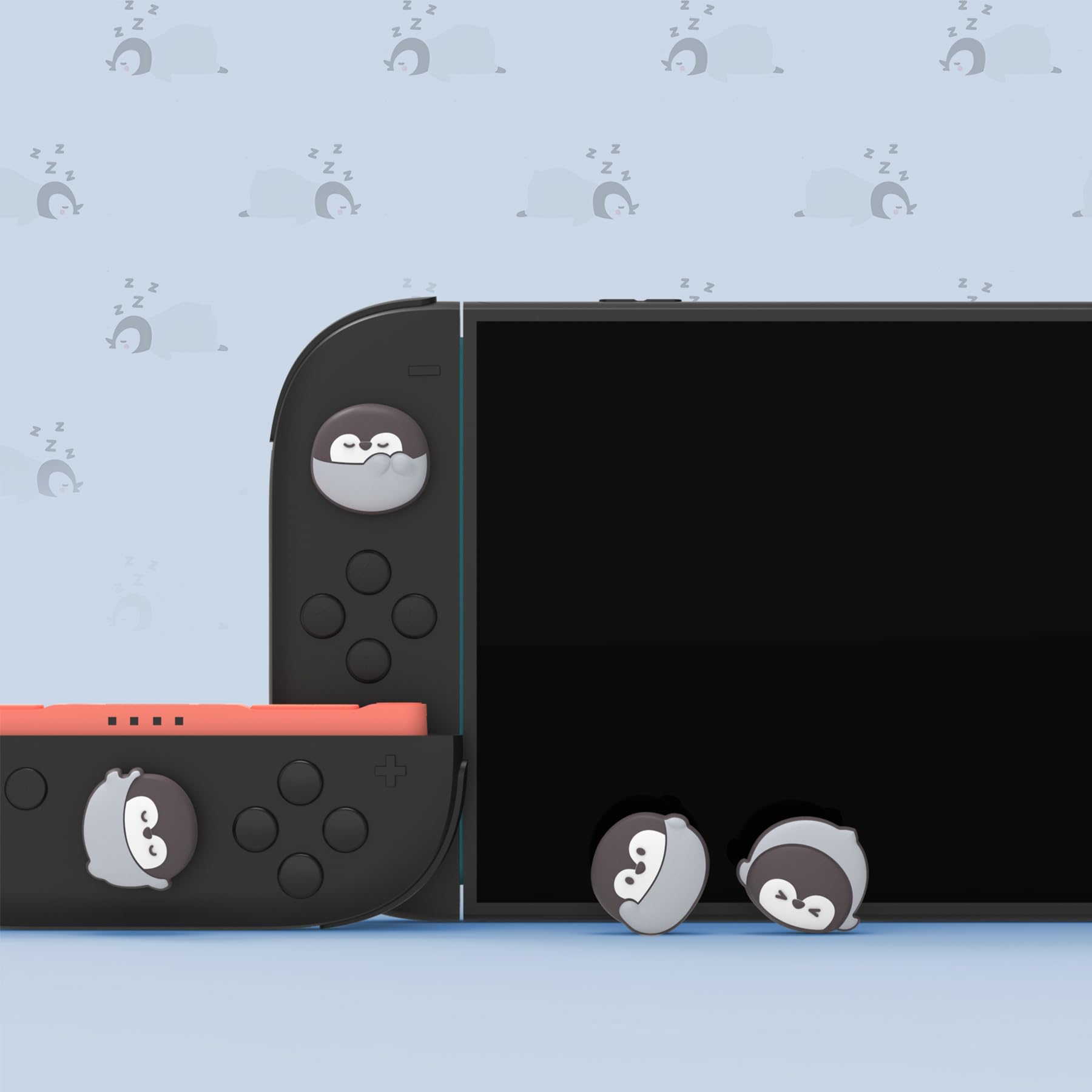 PlayVital 4 Piezas de Agarres para el Pulgar para Nintendo Switch 2 2025, Kawaii Tapas de Silicona para Joysticks de Joycon, Protector para Joystick, Accesorios para Switch 2 (Pingüino Adorable)
