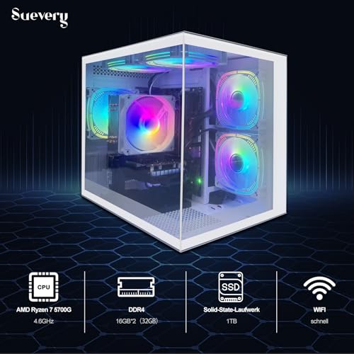 Gaming PC Desktop Rechner AMD Ryzen 7 5700G (8 Kerne/16 Threads, bis 4.6GHz) • 32GB DDR4 • 1TB SSD • WLAN • Win 11• Integrierte Vega 8 Grafik Für Leichtes Gaming, Büro & Multitasking – Bild 3