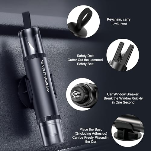 EOPUOZS 2 in 1 Gurtschneider Notfallhammer, 2 Stück Sicherheitshammer mit Testglas zum Üben, Notfallhammer Auto mit Gurtschneider,Tragbar und kompakt Emergency Cartool für Auto und Busse