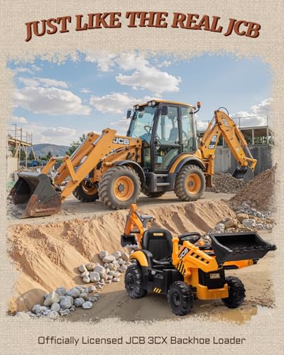 First Ride On JCB 3CX Licensed 24V Excavator Ride On Toys for Kids, Backhoe Digger Toy with Reversible Seat, Removable F - Additional View