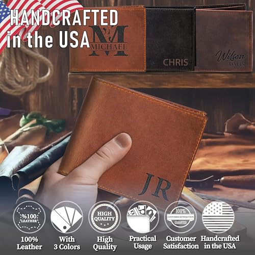 Custom Wallet for Men, Personalized Men Leather Wallet, Fathers Day, Christmas, Valentines & Anniversary, Gift for Dad, Him, Grandpa, Husband, Birthday3
