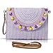 Clutch Purses for Women, Straw Bag, Purple Wooden Beads Envelope Package, Bohemian Handbags for Women Vacation, Travel, Daily Matching