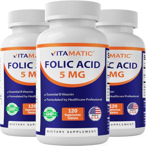 Vitamatic Folic Acid 5 mg (5 000 mcg) 120 Vegetarian Tablets (3 Pack)