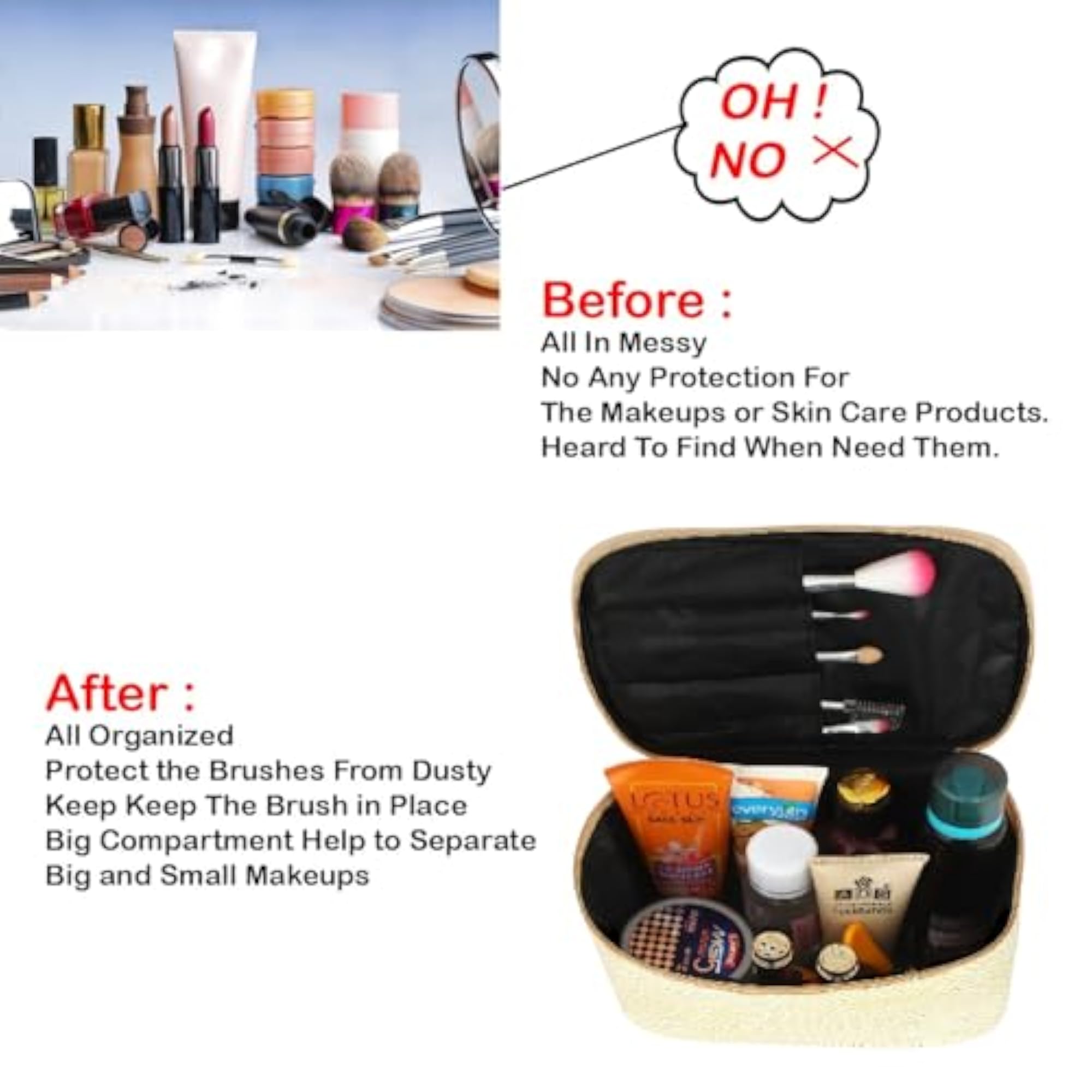 Portable Cosmetic Bag for Women, Large Capacity