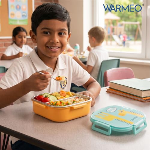 Image of WARMEO Jerry Insulated Lunch Box with Two Compartment BPA Free, Kids Lunch Box,Food Grade Ideal for School, Picnic, Office & Outdoor - 500ml Giraffe, Stainless Steel