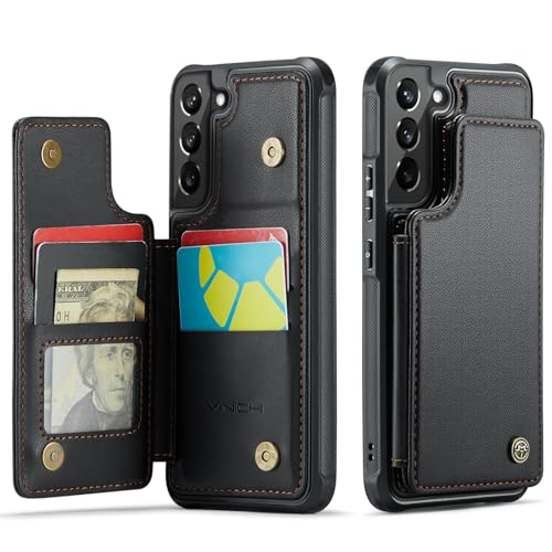 Vinich for Samsung Galaxy S22 Wallet Case with Card Holder RFID Blocking Credit Slots Kickstand Shockproof Phone Cover Fit for Galaxy S22 6.1 Black