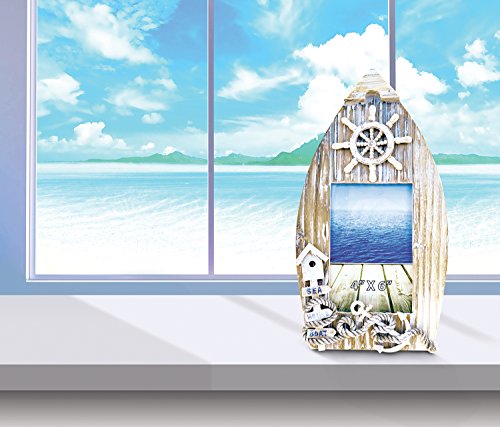 Puzzled CoTa Global Baja Boat Frame - 4x6 White Distressed Wood Beach Photo Frame for Summer Vacation Memory, Handmade Tropical Nautical Picture Frame for Tabletop and Ocean Decor - 12.25 Inches - Image 2