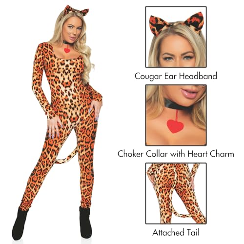 Leg Avenue Women's 3 Pc Cougar Costume with Catsuit, Headband, Choker - Image 4