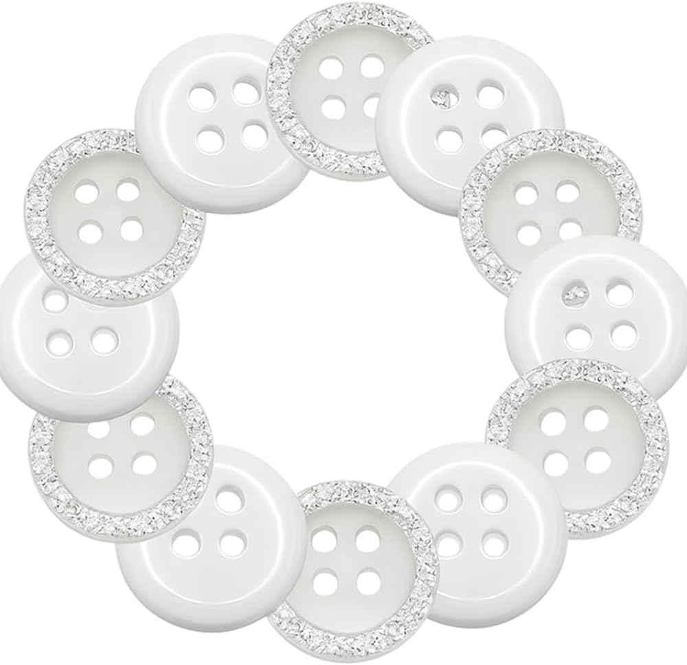 12 Pcs Silver Glitter Buttons for Sewing 0.6 inch Buttons for Dress 4 Hole 24L Round Plastic Sew on Heavy Duty Bulk Ideal for Shirt Skirt Pants Dress Baby Craft DIY Project Decor Clothes
