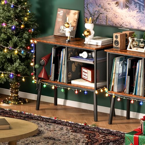 Image of Record Player Stand with Adjustable Divider Vinyl Storage Holder Up to 200 Albums Mid-Century Large Record Player Table Vinyl Holder Turntable Stand End Table for Bedroom & Living Room, Patent Pending