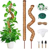 selizo Monstera Rankhilfe,2 Pack 64cm Pflanzstab Kokos, Biegsame Moosstab für Monstera mit Zubehör, Monstera Stab Pflanzstab Monstera für Kletterpflanzen Natürlicher Pflanzenstütze (64cm)