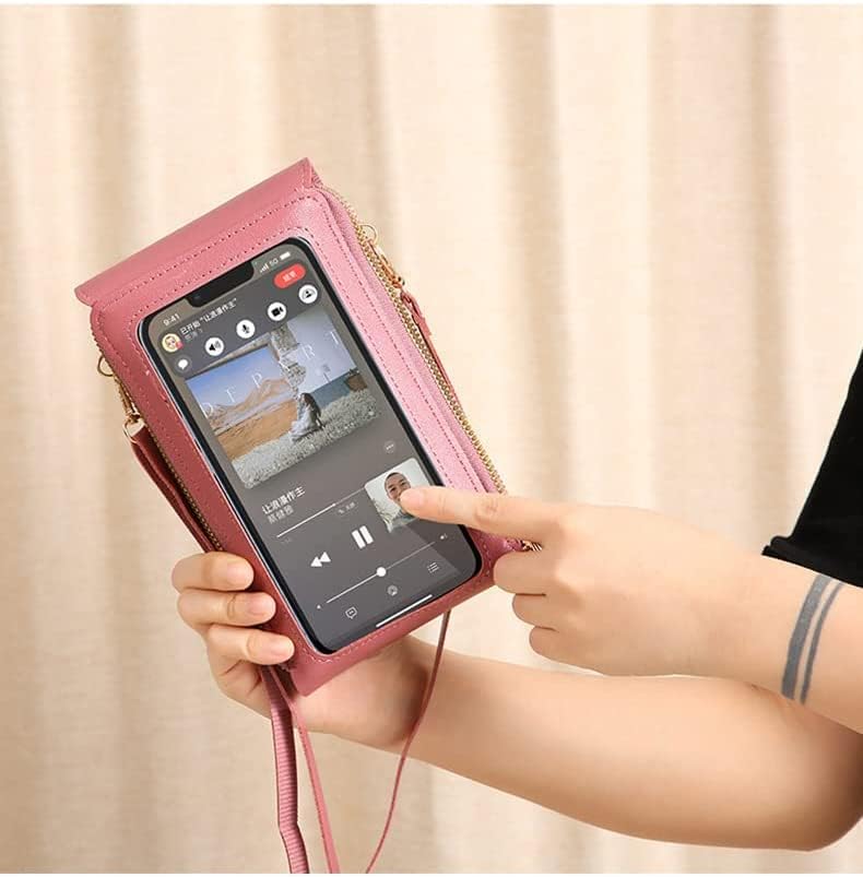 Miniatura 6 de Bolsa de cuero antirrobo, pequeña bolsa cruzada para teléfono celular para mujer con pantalla táctil