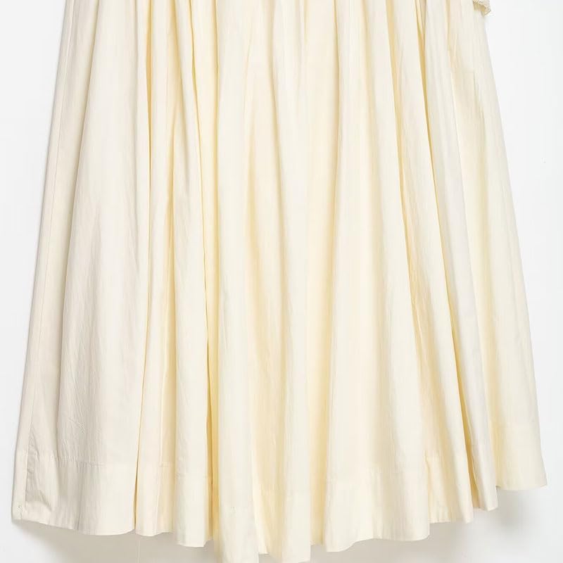 Women's Cream Knotted Wrap Midi Skirt, High Waist Flowy A-Line Casual Summer Skirt