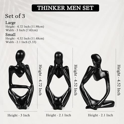 Image of ZAICUS Set of 3 Black Thinker Statues - Modern Abstract Resin Showpieces for Home, Office, and Stylish Spaces, Perfect for Thoughtful Gifts