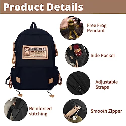 Kawaii Backpack With Accessories Vintage Backpack Anti-thief Casual Backpack With Cute Frog For Teenagers2